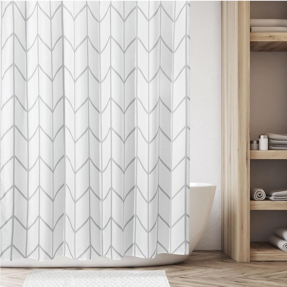 mDesign Modern Shower Curtain with Herringbone Pattern 72" x 84" - Gray - Picture 2 of 4